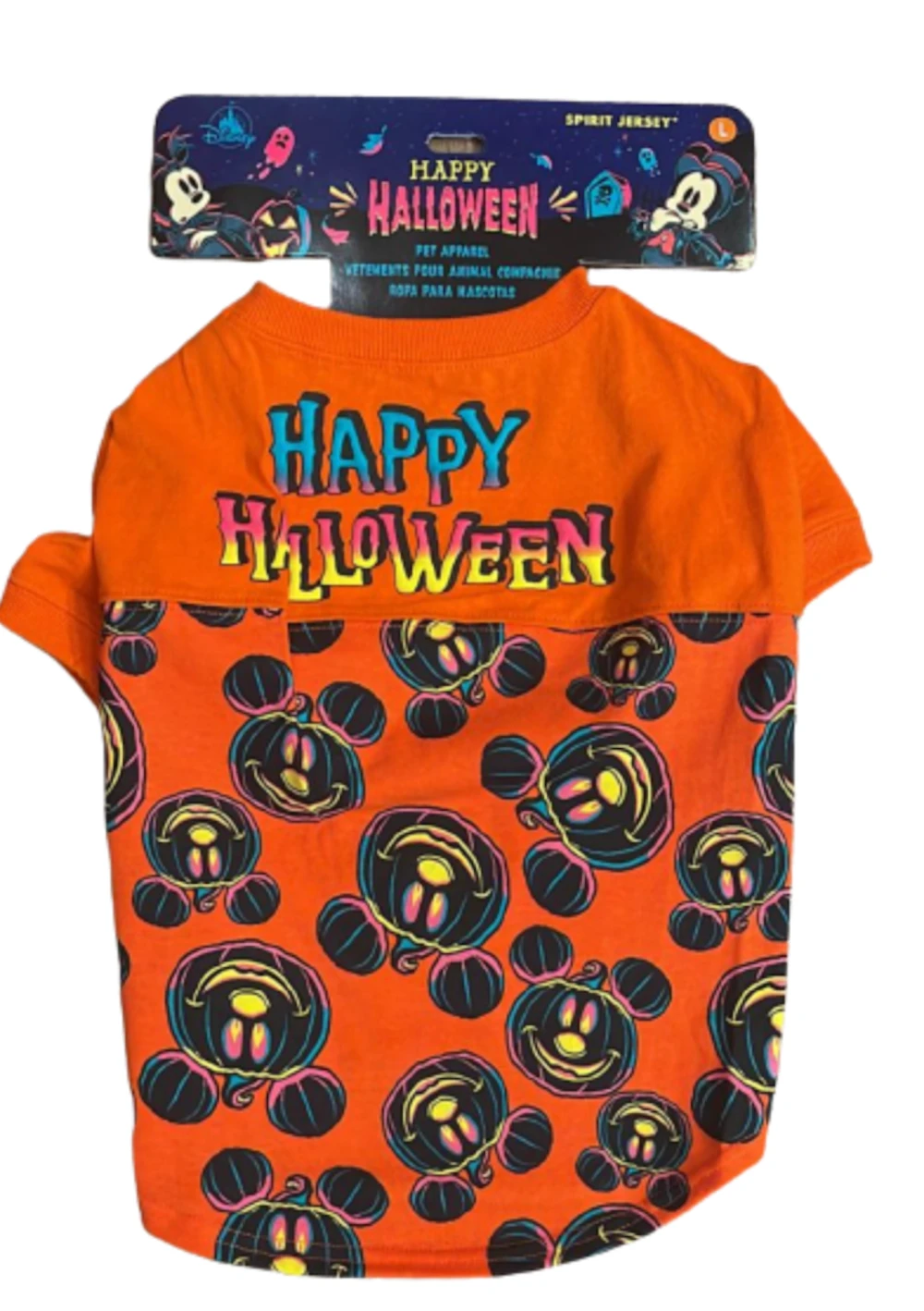 Disney Parks Happy Halloween Mickey Pumpkin Spirit Jersey Pets Size L New Card 1 Disney Parks Happy Halloween Mickey Pumpkin Spirit Jersey Pets Size L New Card