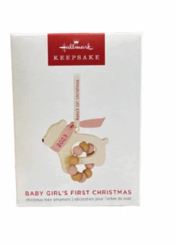Hallmark 2023 Keepsake Baby Girl's First Christmas Bear Ornament New With Box