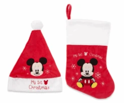 Disney My 1st Christmas Hat And Stocking Set New With Tag