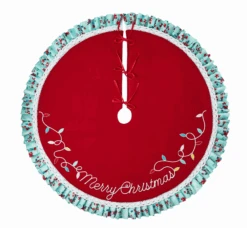 The Pioneer Woman Red Knit Merry Christmas Polyester Tree Skirt 48" New With Tag