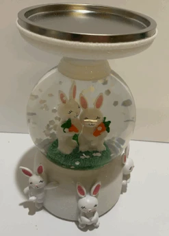 Bath And Body Works 2022 Easter Bunny Snow Globe Pedestal Candle Holder New Box