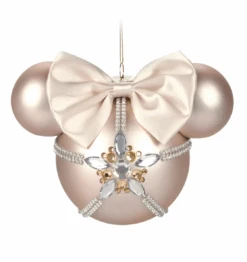 Disney Parks Rose Gold & Gems Minnie Icon Glass Ball Sketchbook Ornament New