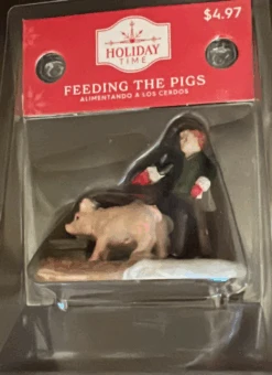 Holiday Time Feeding The Pigs Christmas Figurine New With Box